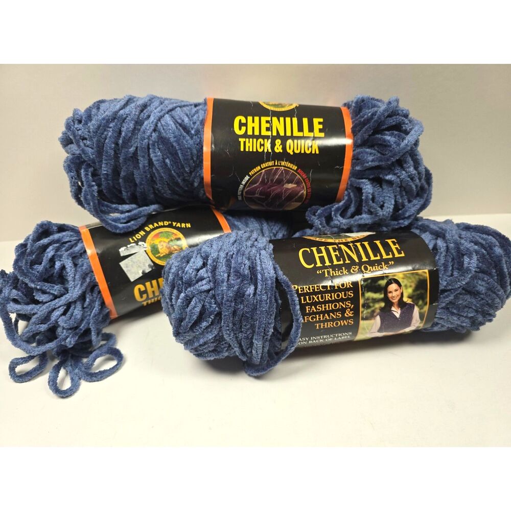 Lion Brand Chenille Thick & Quick Yarn Lot 3 Skeins Periwinkle Blue 107